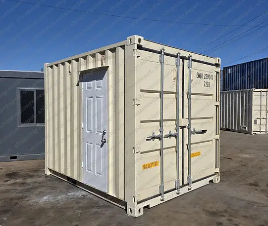Container with personnel door and secure lock box