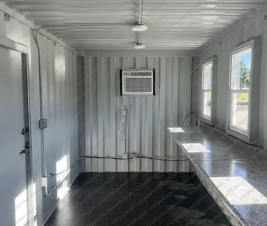 Container interior with electrical, HVAC and countertop